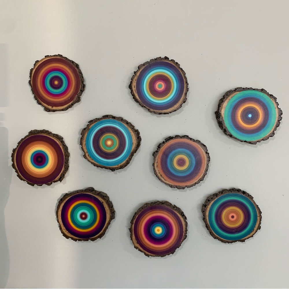 Abstract Art Hand Painted On Wood Slices, Interiors, Home Decor, Fine Art, Natur